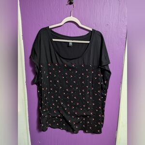 Torrid Black Hummingbird Heart Print Short Cuffed Sleeve Top 3X 22 24